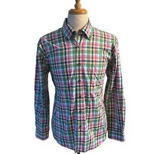 Alan Flusser Mens Long Sleeve Button Up Plaid Cotton Shirt Pink Blue White Sz L